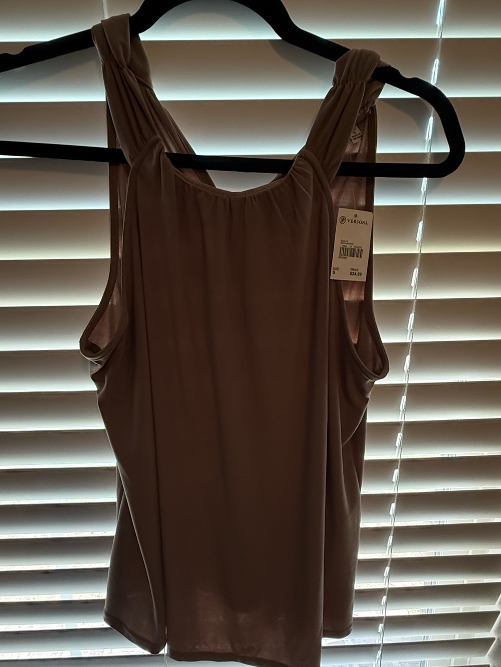 Versona Taupe Knotted-Strap Tank Top